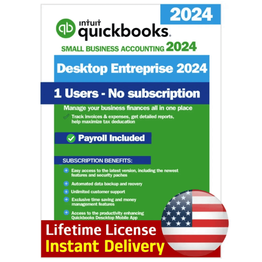 QuickBooks Desktop Enterprise 2024, Lifetime License, 1 User with Payroll  Intuit QuickBooks Desktop Enterprise 2024, Lifetime License, 1 User with Payroll